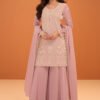 Dusty Pink Silk Cut-Dana And Resham Embroidered Suit With Palazzo