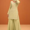 Pista Green Crepe Silk Cut-Dana and Resham Embroidered Suit with Palazzo