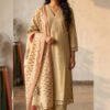 Beige Cotton Embroidered And Lace Work Suit Set