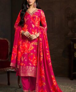 Rani Color Silk Floral Printed & Zari Woven Suit Set