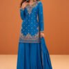 Blue Crepe Silk Cut-Dana And Sequins Embroidered Suit With Palazzo