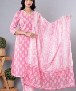 Pink Cotton Floral Printed Suit Set