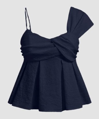 Asymmetric One Shoulder Ruffle Peplum Textured Top in Blue