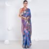Women's Banarasi Silk Saree In Dark Grey Color With Multicolor Motifs And Zari Border