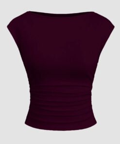 Casual Boat Neck Slim Fit Solid Crop Top in Maroon