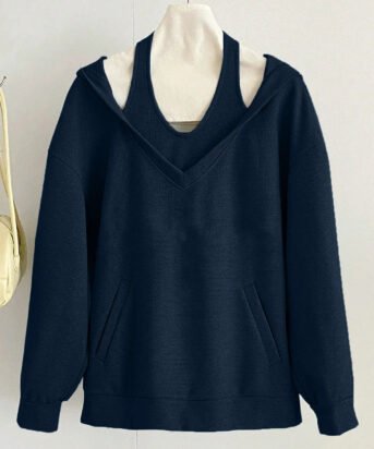 Casual V-Neck Relaxed Fit Full Sleeve Sweatshirt in Blue