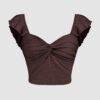 Cropped Vest Ruffle Top In Chocolate Fonde