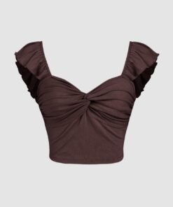 Cropped Vest Ruffle Top In Chocolate Fonde