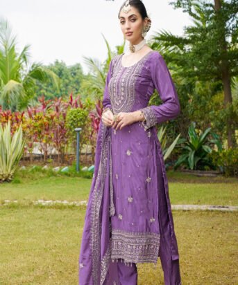 Women's Rani Colour CHINON Silk Heavy Embroidery Work Fully Stitched Pakistani Salwar Suit