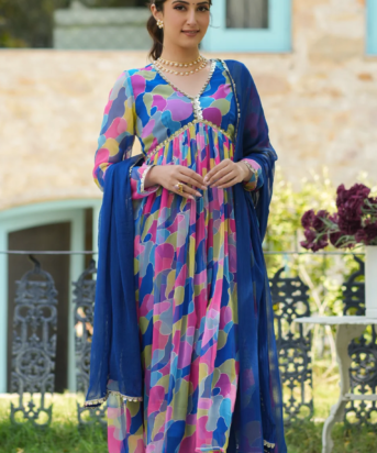 Women's Party Wear Printed Pakistani Style Kurta Pant And Dupatta