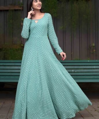 Women's Thread Work Gown With Can Can (1pc set)
