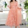 Women's Peach Heavy Thread Work Anarkali Suit Set With Net Dupatta (3 Pc Set)