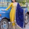 Women's Lemon Yellow Colour CHINON Silk Heavy Emrboidery Work Fully Stitched Pakistani Salwar Suit