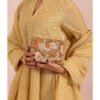 Hello Hi Amna Gold Suede Embellished Clutch with Detachable Strap