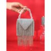 Hello Hi Natali Silver Embellished Clutch with Detachable Sling Chain