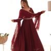 Women's Maroon Romansilk Embroidery & Printed Anarkali Set