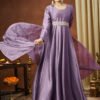 Women's Lavender Silk Blend Solid Long Sleeves Gown