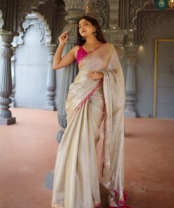 Women's Shimmering Elegance Erode Silk Saree With Cutwork Lace And Full Of Tassels