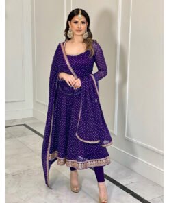 Women's Purple Faux Georgette Printed Anarkali set