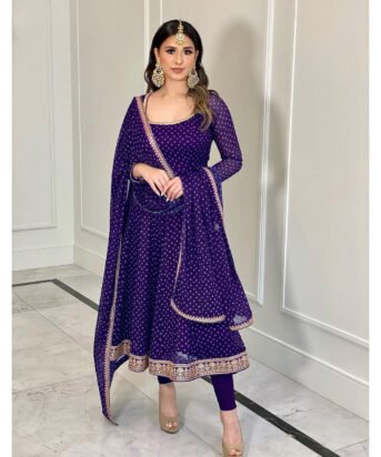 Women's Purple Faux Georgette Printed Anarkali set