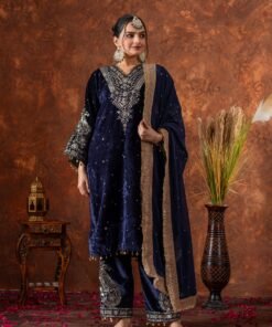 Women's Blue Color Velvet Silk Embroidery Work Pakistani Suit