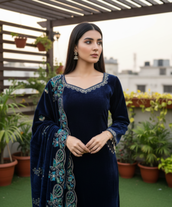 Women's Blue Color Velvet Designer Embroidery Work Pakistani Suit