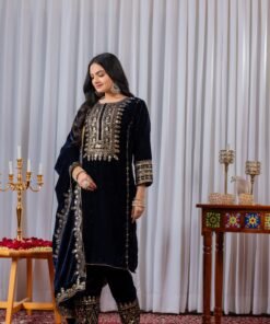 Women's Blue Color Velvet Designer Embroidery Work Pakistani Suit