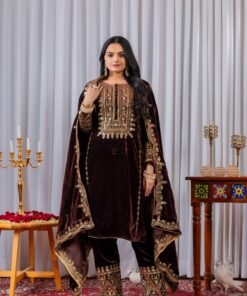 Women's Maroon Color Velvet Designer Embroidery Work Pakistani Suit