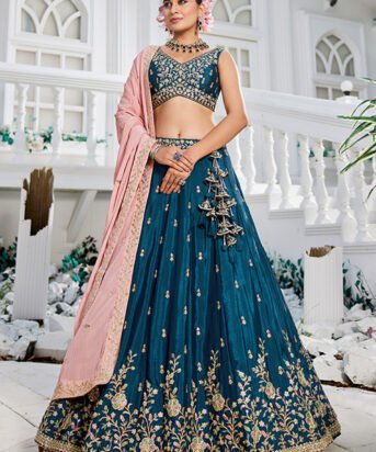 Chinnon Traditional Reception Wedding Lehenga In Blue color-41070