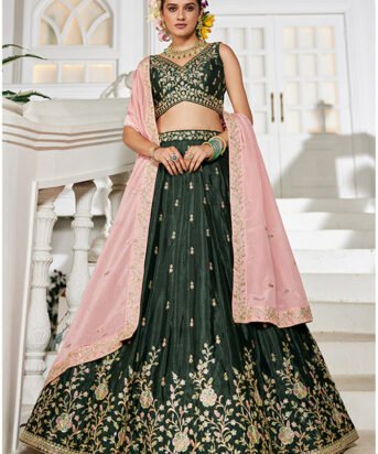 Chinnon Traditional Reception Wedding Lehenga In Green color-41071