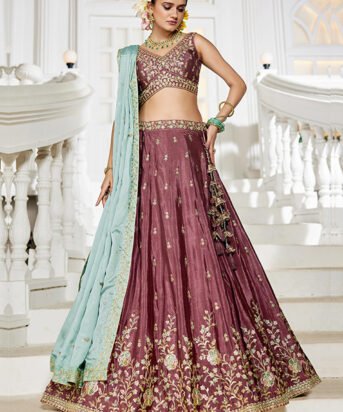 Chinnon Traditional Reception Wedding Lehenga In Rose Gold color-41072