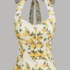 Lemon Print Ruched Halter Neck Top