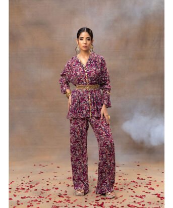 Hello Hi Purple Printed Embroidered Co Ord (Set of 3)