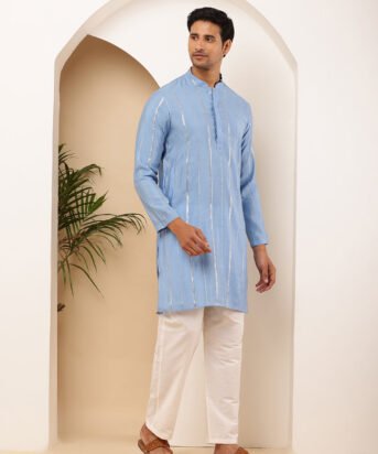 Men's Blue Cotton Solid Kurta