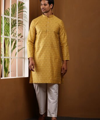 Men's Mustard Yellow Viscose Rayon Solid Kurta