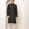 Men's Straight Green Viscose Silk Embroidery Kurta Full Sleeve