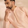 Men's Peach Polyester Solid Embroidered Straight Kurta