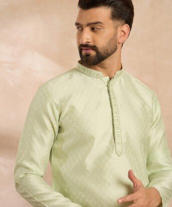 Men's Teal Polyester Solid Embroidered Straight Kurta