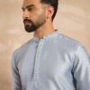 Men's Blue Polyester Solid Embroidered Straight Kurta