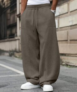 Men Oversized Drawstring Sweat Track Pants in Grey