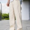 Men Relaxed Fit Mid Rise Beige Trouser