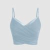 Mesh V-Neck Ruched Strappy Dusty Blue Crop Top