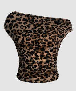Off-Shoulder Leopard Print Fitted Stylish Draped Design Top