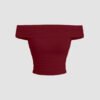 Off-Shoulder Ruched Crop Top in Maroon