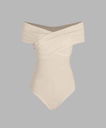 Off-the-Shoulder Ribbed Off-White Bodysuit