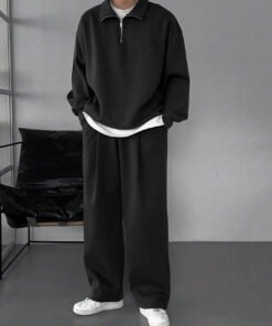 Men Oversized Drawstring Baggy Pants in Black
