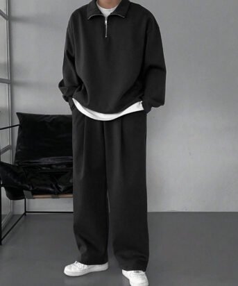 Men Oversized Drawstring Baggy Pants in Black