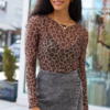 Vanessia Brown Leopard Print Mesh Top