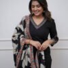 Women's Black Viscose Silk Viscose Silk With Sequence Embroidery Work Rounk Nack Anarkali Set