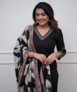 Women's Black Viscose Silk Viscose Silk With Sequence Embroidery Work Rounk Nack Anarkali Set